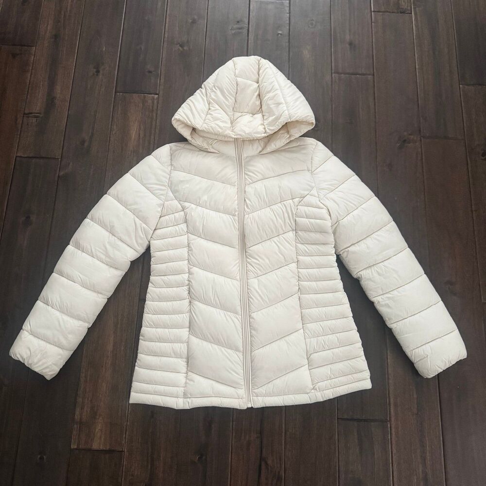 Calvin Klein Cream Nylon Puffer Jacket with Hood M